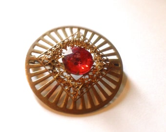 Cherry Red Vintage Glass Brooch Circa 1920's Retro Party Fashion Jewelry