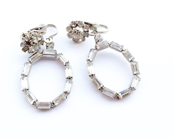 Rhinestone Baguette Drop Dangle Earrings Oval Fashion Bridal Retro Jewelry