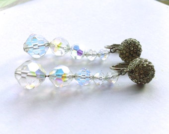 Vintage Crystal Dangle Earrings Brides Wedding Fashion Retro Party Jewelry