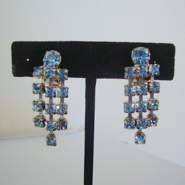 Baby Blue Rhinestone Dangle Earrings Drippy Sparkle Drops
