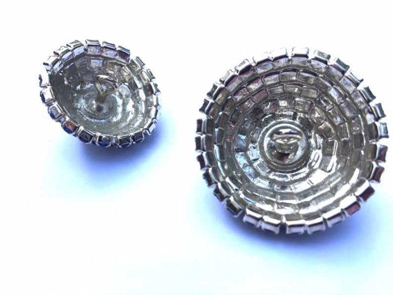 Blue Rhinestone Buttons Set of 2 Domed DIY Sewing Crafting Jewelry Supplies Beading