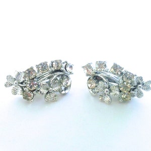 Beaujewels Rhinestone Flower Earrings Designer Signed Vintage Brides Wedding Fashion Jewelry
