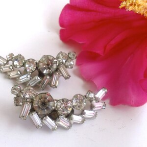 Rhinestone Ear Climber Clip On Earrings Vintage Bridal Style Jewelry