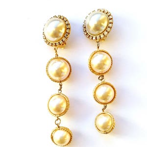 Long Faux Pearl Drop Dangle Earrings Vintage Retro Bridal Fashion Jewelry image 1
