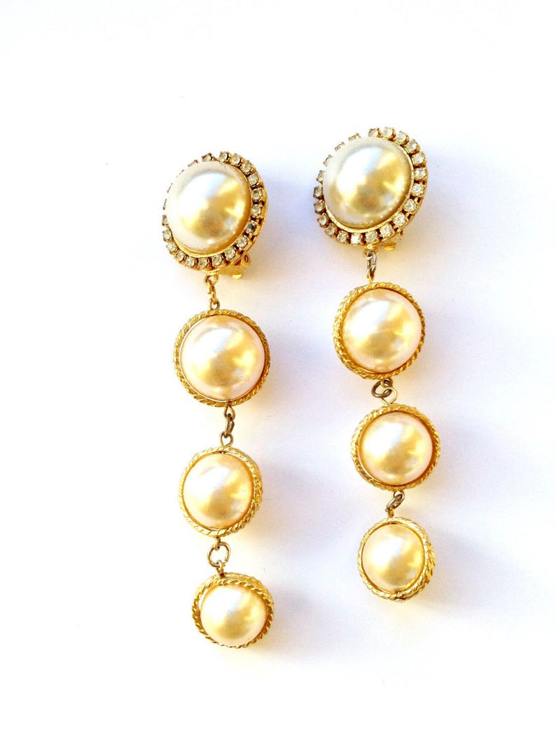 Long Faux Pearl Drop Dangle Earrings Vintage Retro Bridal Fashion Jewelry image 1