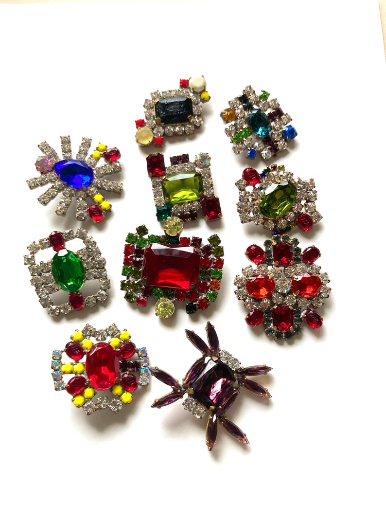 VTG 10 Rhinestone Buttons Sewing Findings Czech Button Lot