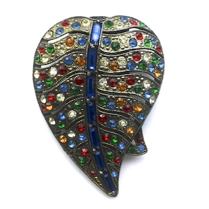 Art Deco Rhinestone Fur Clip Sweater Pin Multi Color Vintage Retro Fashion Accessory Jewelry