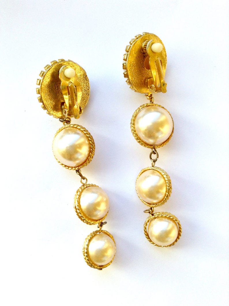 Long Faux Pearl Drop Dangle Earrings Vintage Retro Bridal Fashion Jewelry image 3