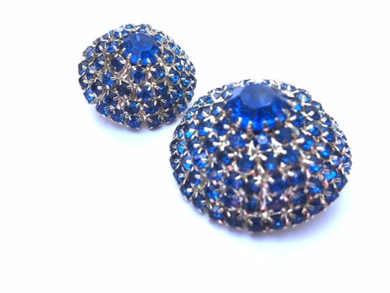 Blue Rhinestone Buttons Set of 2 Domed DIY Sewing Crafting Jewelry Supplies Beading