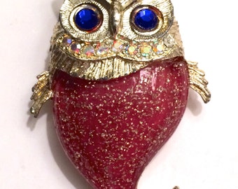 Vintage Owl Jelly Belly Brooch Figural Fashion Jewelry Accessory
