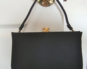 Bolso de noche de satén negro con cierre de diamantes de imitación bolso de moda retro