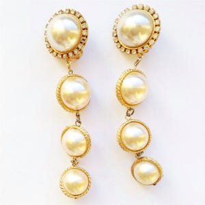 Long Faux Pearl Drop Dangle Earrings Vintage Retro Bridal Fashion Jewelry image 2