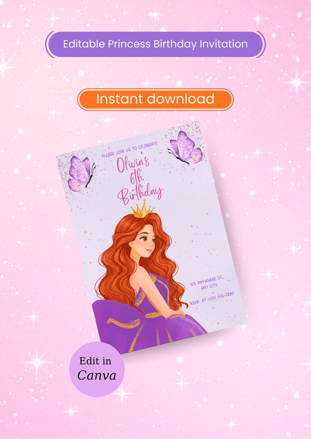 Editable Princess Birthday Invitation | Butterfly Princess Party ...