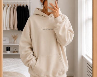 AIRPLANE MODE Oversized Minimalist Sand Hoodie | Cozy Cotton-Poly Blend Sweatshirt