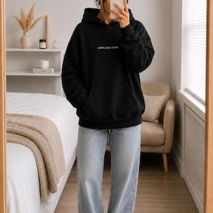 AIRPLANE MODE Hoodie | Black Oversized Minimalist Sweatshirt | Introvert Apparel image 1