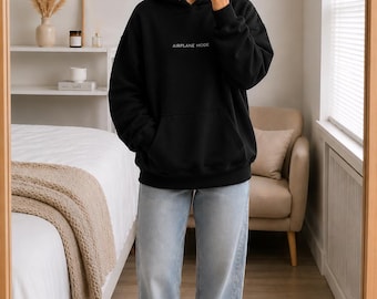 AIRPLANE MODE Hoodie | Black Oversized Minimalist Sweatshirt | Introvert Apparel
