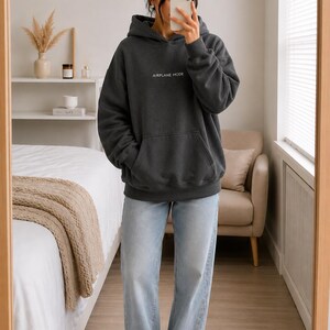 AIRPLANE MODE Hoodie | Black Oversized Minimalist Sweatshirt | Introvert Apparel image 2