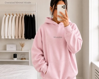 NO ACCESS Minimal Small Center Text hoodie | White Pullover Sweatshirt
