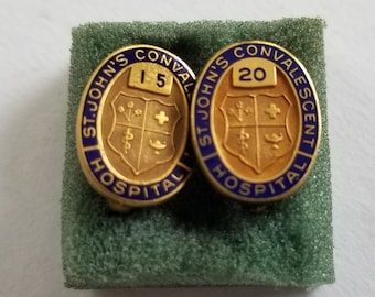 Pair of St. John's Convalescent Hospital service pins / Birks gold filled service pins / 15 year service pin / 20 year pin