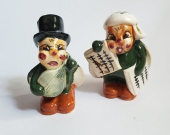 SALE Pair of anthropomorphic beetle salt and pepper shakers / paper boy beetle shaker /