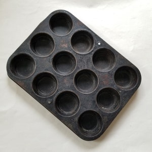 Blackened weathered muffin pans / muffin baking pans / blackened baking pans / food photography props