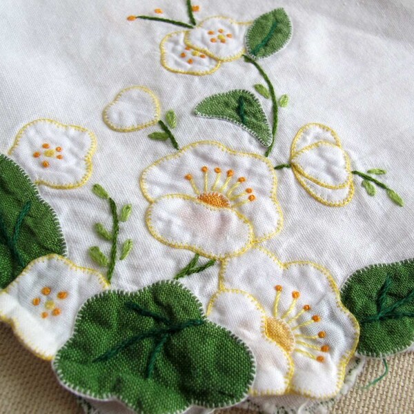 SALE Linen white flower vintage bun wrapper