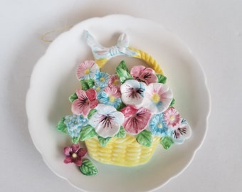 Lefton basket of pansies 3D plate / ESD MR21447 small floral plate