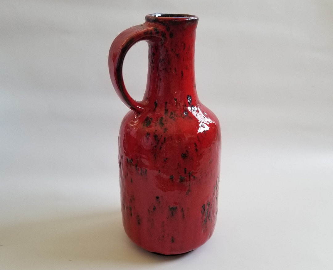 Vintage Red Gräflich Ortenburg Fat Lava Pitcher Shaped Vase / 617