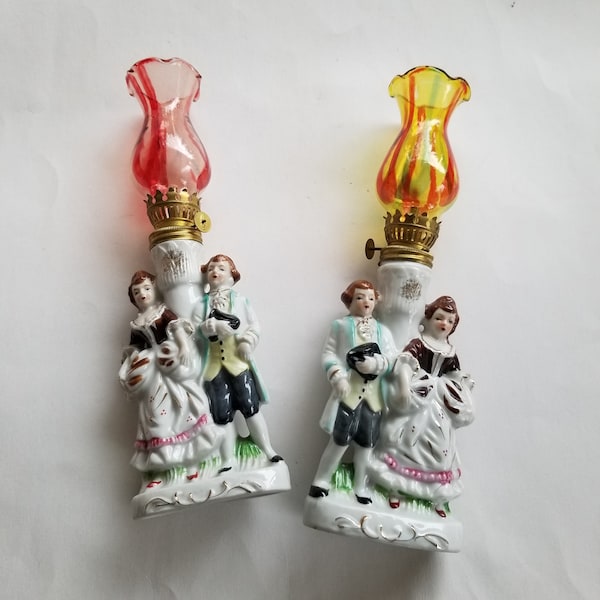 Choice of figural miniature oil lamps / Victorian style small oil lamp / romantic colonial couple mini lamp