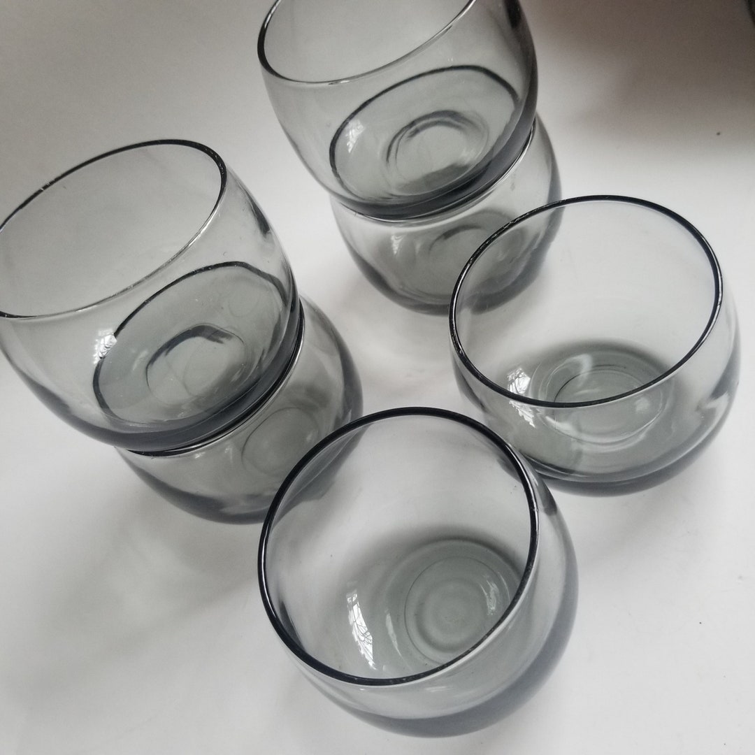 Set of 6 Mid Century Roly Poly Glasses / Vintage 4 Oz Smoky Grey ...