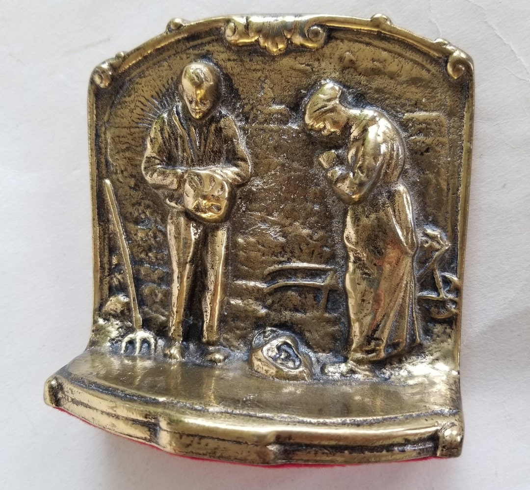 Solid Brass the Angelus Bookend / Saying Prayers Brass Bookend