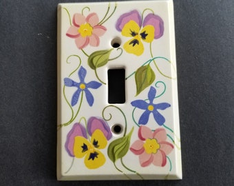 SALE Ceramic pansy floral light switch cover / All Fired up pansy single gang cover