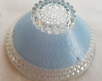 Blue and clear hobnail ceiling light shade / Pressed glass 3 hole ceiling light shade