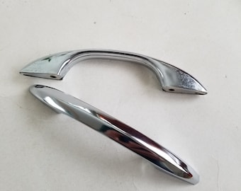 Vintage raised center chrome drawer pulls  / 3 inch hole / Salvaged drawer pulls / chrome arch pulls