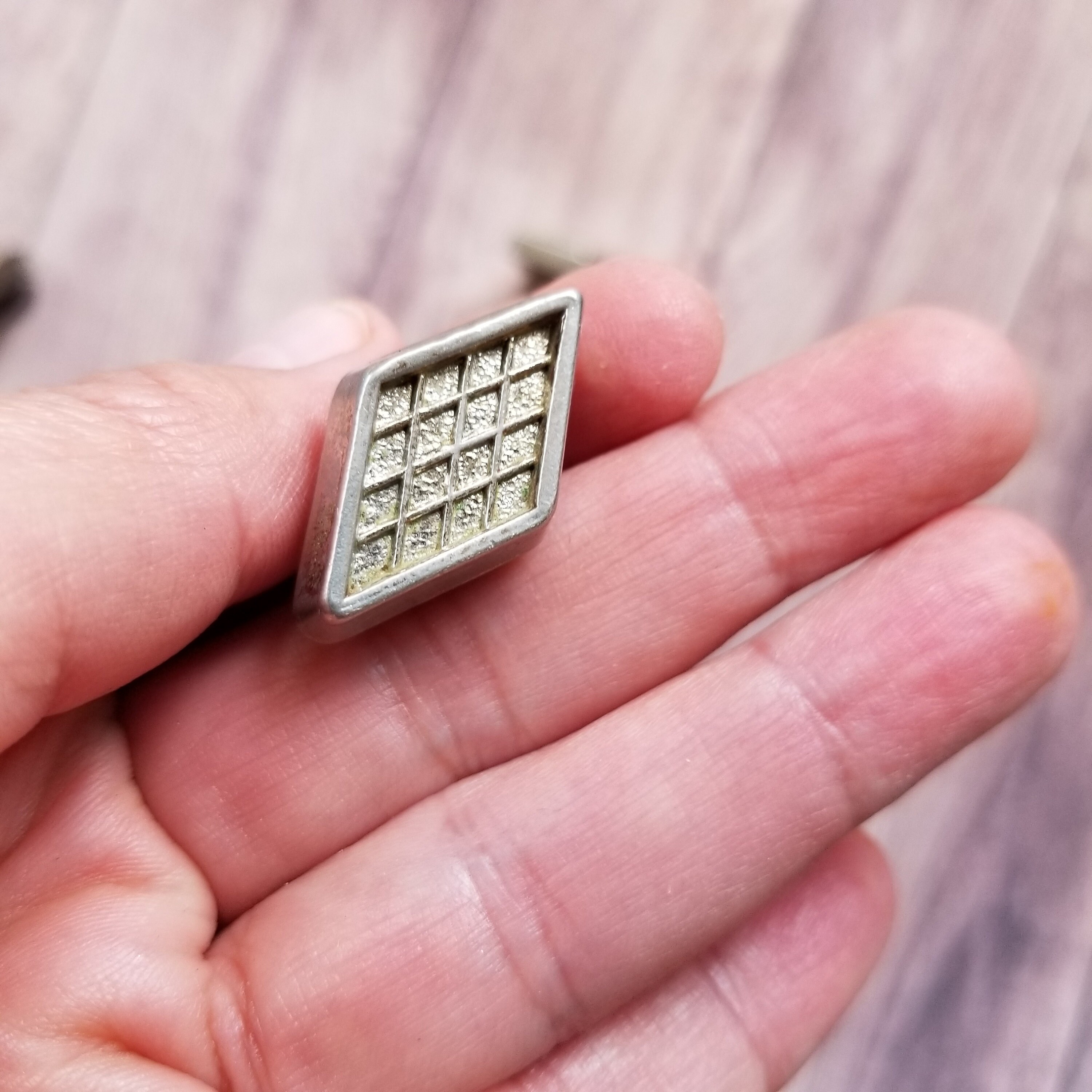 SALE Pair of Small Diamond Shaped Metal Knobs / Embossed Metal Etsy