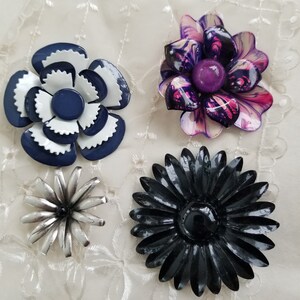 Choice of vintage enamel and chrome flower brooches / colorful vintage floral brooches / enamel flower brooch