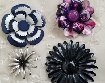 Choice of vintage enamel and chrome flower brooches / colorful vintage floral brooches / enamel flower brooch