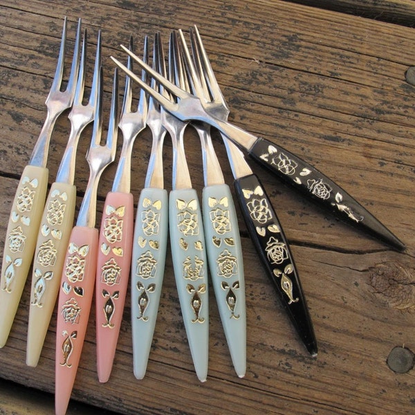 Relish or hors d'oeuvre forks boxed set of 9 / mini cocktail forks / Little forks / canape forks / Party Forks