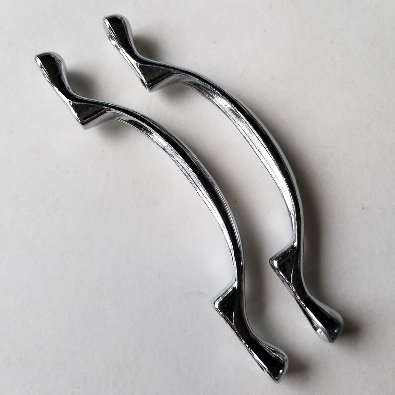 Pair of vintage chrome 5 inch drawer pulls / Salvaged polished Etsy