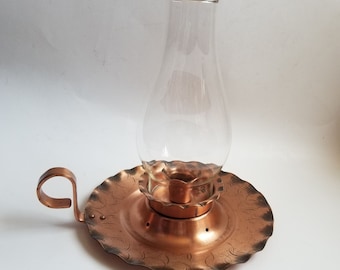 Fantasy Copper candle holder with glass chimney / copper hurricane lamp