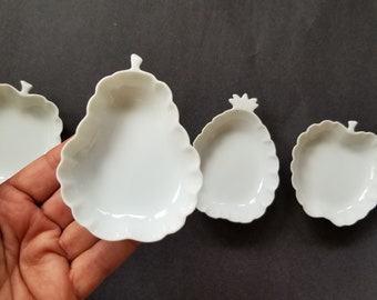 Set of 4 White porcelain fruit shaped dishes / Otagiri Mercantile Company nut bowl / white pin dish