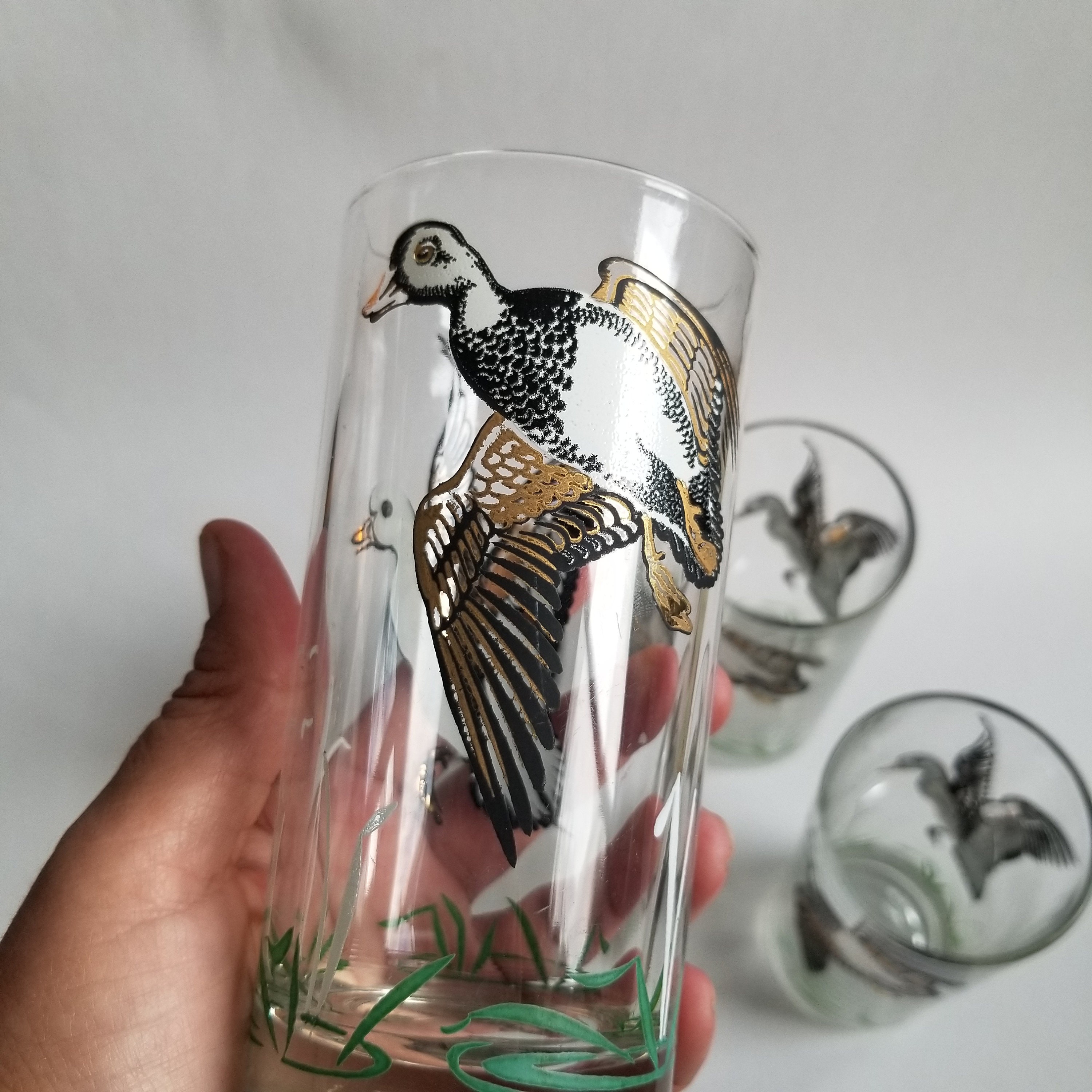 Set of 4 Flying Duck Glasses / Gold detailed duck glasses / Etsy