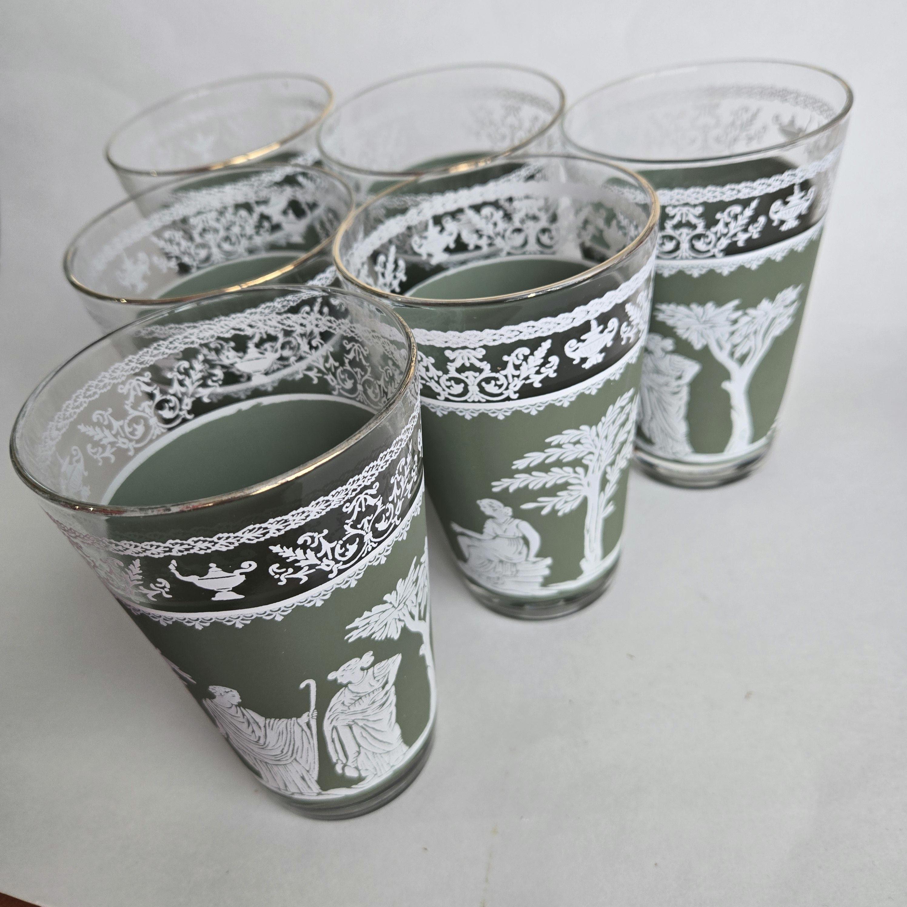 Set of 6 Hellenic Jeanette Wedgwood Style Tumblers / 10 Oz Green