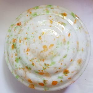Art deco flycatcher ceiling light shade / marbled orange green white glass shade