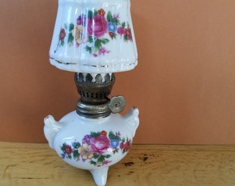 Miniature pink floral oil lamp / Pink rose oil lamp / mini hurricane lamp