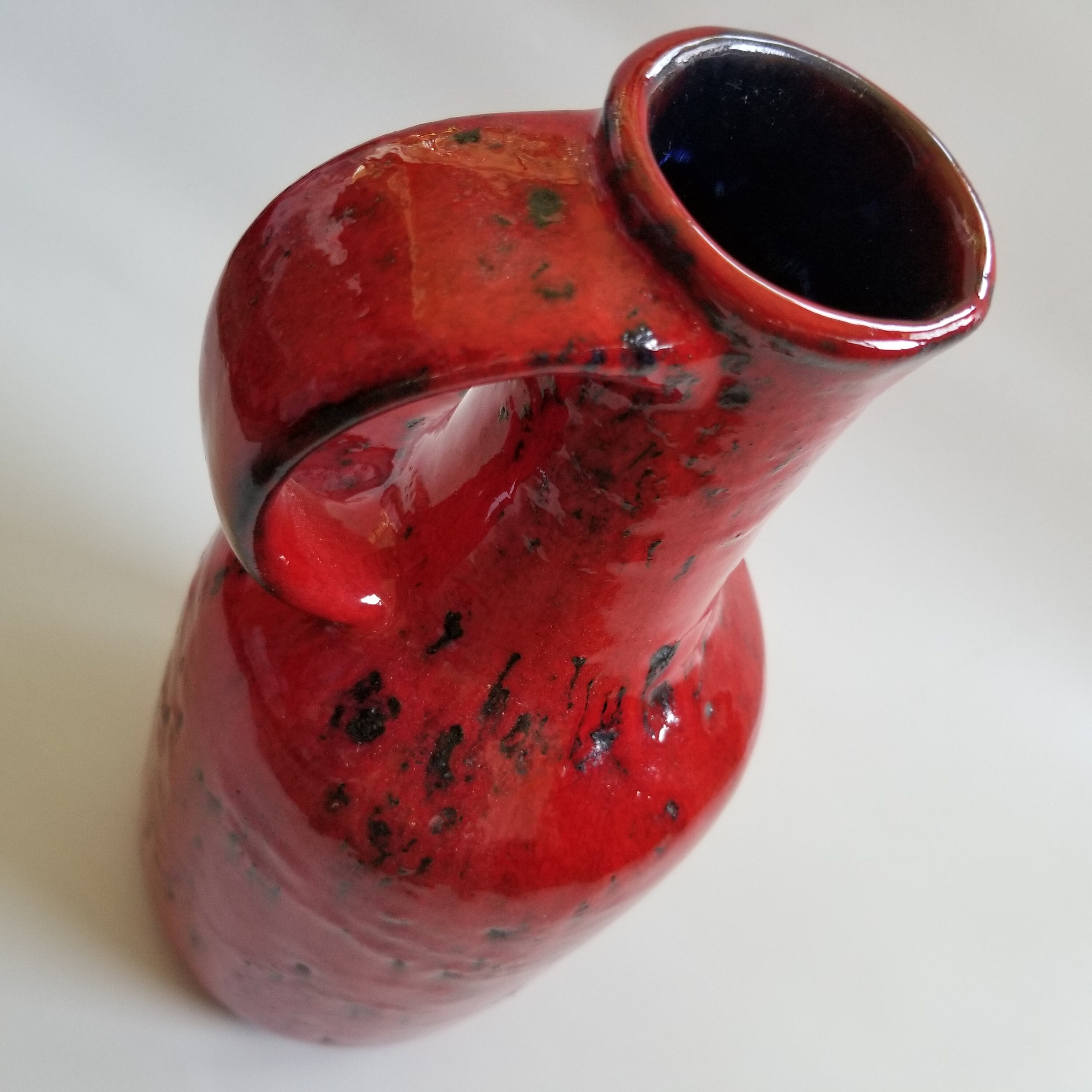 Vintage Red Gräflich Ortenburg Fat Lava Pitcher Shaped Vase / 617