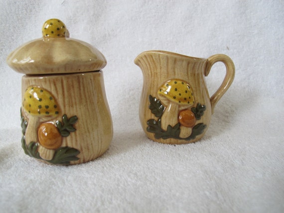 Mushroom Cream And Sugar Set Woodland Mushroom Kitchen Decor Etsy