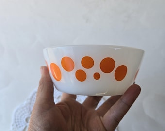 ヴィンテージ フェデラル ガラス マグカップ：オレンジ ポルカドット