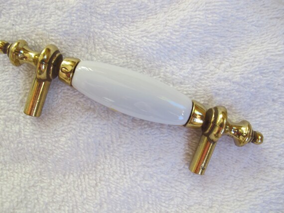 White Ceramic Belwith Drawer Pulls Pair White Brass Pulls Etsy