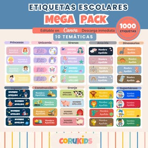 Etiquetas escolares editáveis no Canva 2026 | Pacote com 10 temas e mais de 1000 etiquetas personalizadas | Volta às aulas